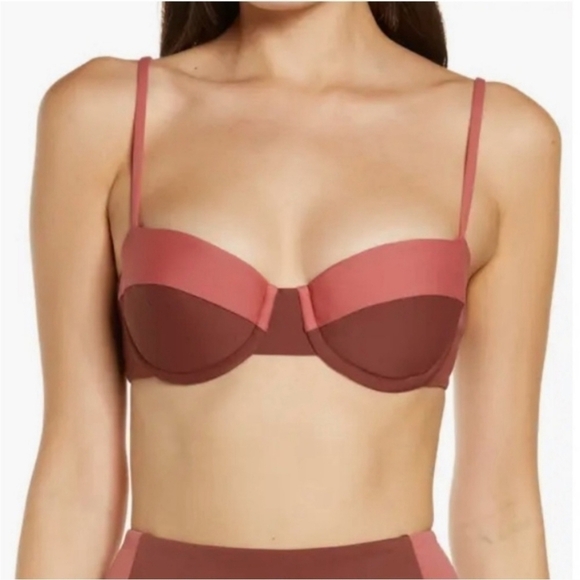 New Veronica Beard Dyer Underwire Colorblock Rose/Brown Bikini Top NWT Small - Picture 1 of 10